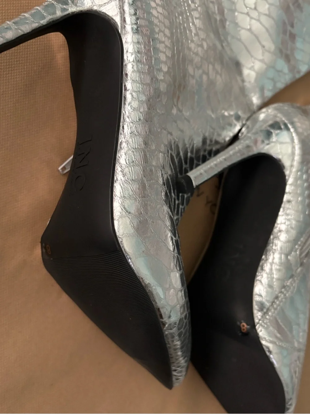 INC International Concepts Silver Snake-Effect Over-the-Knee Stiletto Boots